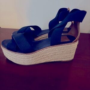 Tory Burch wedges -navy blue and leather